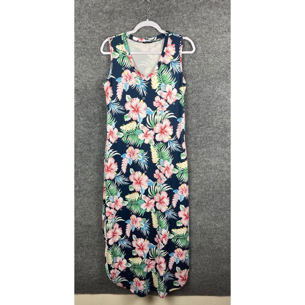 Arolina Maxi Dress Womens Small Navy Floral Excellent Tropical V-Neck Sleeveless